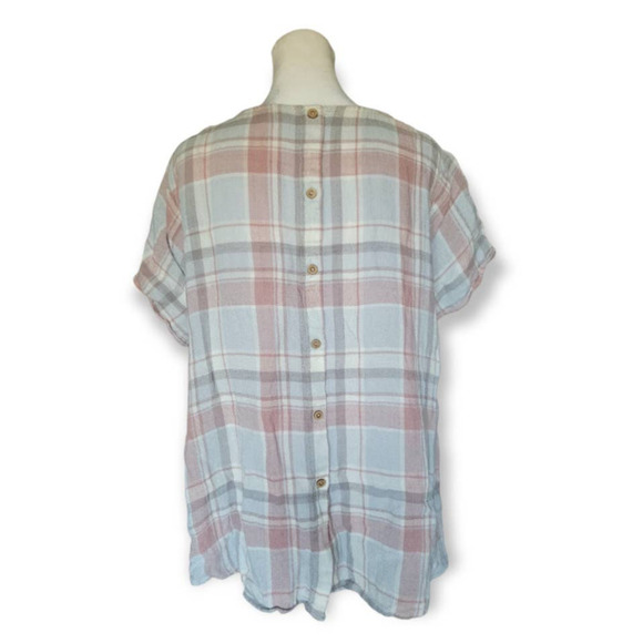 Torrid Womens Abbey Woven Textured Plaid Button Back Top Size 1x Pink‎ Grey - Picture 6 of 10